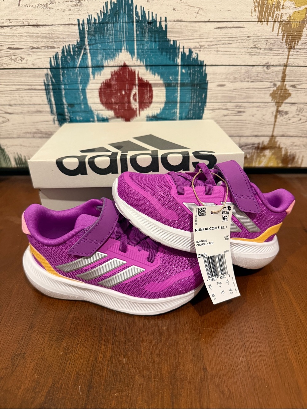 adidas Kids Purple and Silver Hook-and-Loop Sneakers